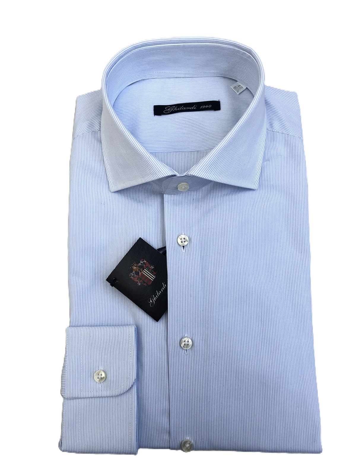 Camicia Uomo 100% cotone in Popeline bianco riga azzurra - Ghilardi - Vendita e produzione di camicie da uomo dal 1940